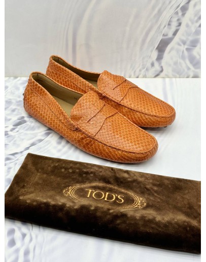 TOD’S GOMMINO LOAFER SIZE 10 IN ORANGE SNAKE PRINT LEATHER