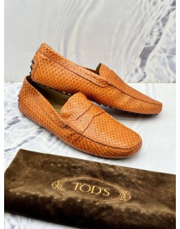 TOD’S GOMMINO LOAFER SIZE 10 IN ORANGE SNAKE PRINT LEATHER