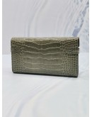 HERMES KELLY OLIVE GREEN TOURTERELLE ALLIGATOR LEATHER LONG WALLET IN PALLADIUM HARDWARE 