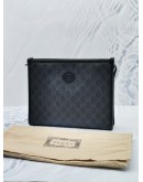 (UNUSED) GUCCI BLACK GG SUPREME CANVAS INTERLOCKING CLUTCH 