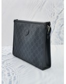 (UNUSED) GUCCI BLACK GG SUPREME CANVAS INTERLOCKING CLUTCH 