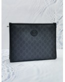 (UNUSED) GUCCI BLACK GG SUPREME CANVAS INTERLOCKING CLUTCH 