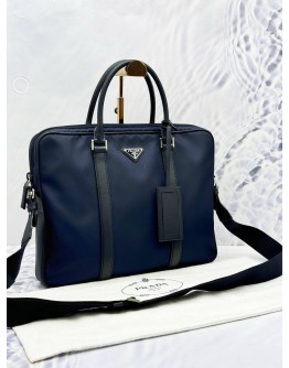 PRADA BRIEFCASE BAG IN BLUE TESSUTO AND SAFFIANO LEATHER