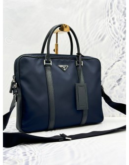 PRADA BRIEFCASE BAG IN BLUE TESSUTO AND SAFFIANO LEATHER