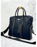 PRADA BRIEFCASE BAG IN BLUE TESSUTO AND SAFFIANO LEATHER