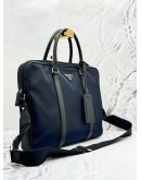 PRADA BRIEFCASE BAG IN BLUE TESSUTO AND SAFFIANO LEATHER