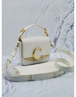 CHLOE C CROSSBODY BAG IN WHIE LEATHER GOLD HARDWARE 