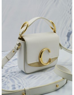 CHLOE C CROSSBODY BAG IN WHIE LEATHER GOLD HARDWARE 