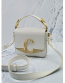 CHLOE C CROSSBODY BAG IN WHIE LEATHER GOLD HARDWARE 