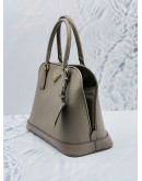 PRADA GREY SAFFIANO LUX LEATHER DOME HANDLE BAG WITH LONG LEATHER STRAP 