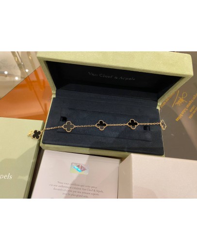 (BRAND NEW) 2024 VCA VAN CLEEF & ARPELS VINTAGE ALHAMBRA BRACELET 5 MOTIFS 18K 750 ROSE GOLD WITH ONYX