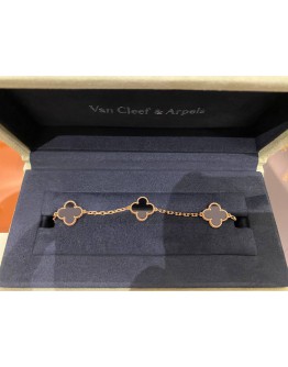 (BRAND NEW) 2024 VCA VAN CLEEF & ARPELS VINTAGE ALHAMBRA BRACELET 5 MOTIFS 18K 750 ROSE GOLD WITH ONYX