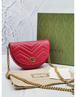 (LIKE NEW) 2023 GUCCI GG MARMONT RED MATELASSE LEATHER MINI SLING BAG -FULL SET-