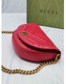 (LIKE NEW) 2023 GUCCI GG MARMONT RED MATELASSE LEATHER MINI SLING BAG -FULL SET-