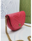 (LIKE NEW) 2023 GUCCI GG MARMONT RED MATELASSE LEATHER MINI SLING BAG -FULL SET-