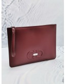 SALVATORE FERRAGAMO LOGO ZIPPED CLUTCH IN BURGUNDY LEATHER -FULL SET-