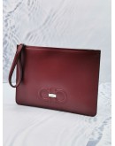 SALVATORE FERRAGAMO LOGO ZIPPED CLUTCH IN BURGUNDY LEATHER -FULL SET-