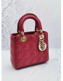 2019 CHRISTIAN DIOR LADY DIOR SMALL HANDLE BAG GARNET RED CANNAGE LAMBSKIN LEATHER 