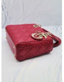 2019 CHRISTIAN DIOR LADY DIOR SMALL HANDLE BAG GARNET RED CANNAGE LAMBSKIN LEATHER 