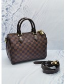 LOUIS VUITTON SPEEDY 25 BROWN DAMIER EBENE CANVAS HANDLE BAG WITH ADJUSTABLE STRAP  