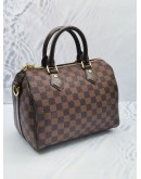 LOUIS VUITTON SPEEDY 25 BROWN DAMIER EBENE CANVAS HANDLE BAG WITH ADJUSTABLE STRAP  