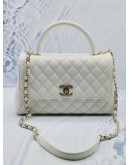 (BRAND NEW) 2023 MICROCHIP CHANEL COCO LARGE HANDLE 23A FLAP BAG IN SNOW WHITE CAVIAR LEATHER SHW -FULL SET-