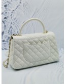 (BRAND NEW) 2023 MICROCHIP CHANEL COCO LARGE HANDLE 23A FLAP BAG IN SNOW WHITE CAVIAR LEATHER SHW -FULL SET-