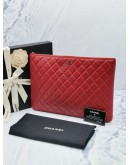 CHANEL O CASE LARGE CLUTCH RASPBERRY QUILTED LAMBSKIN LEATHER YEAR 2015 -FULL SET-