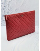 CHANEL O CASE LARGE CLUTCH RASPBERRY QUILTED LAMBSKIN LEATHER YEAR 2015 -FULL SET-