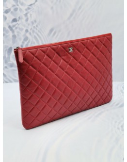 CHANEL O CASE LARGE CLUTCH RASPBERRY QUILTED LAMBSKIN LEATHER YEAR 2015 -FULL SET-