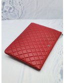 CHANEL O CASE LARGE CLUTCH RASPBERRY QUILTED LAMBSKIN LEATHER YEAR 2015 -FULL SET-