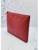 CHANEL O CASE LARGE CLUTCH RASPBERRY QUILTED LAMBSKIN LEATHER YEAR 2015 -FULL SET-