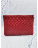 CHANEL O CASE LARGE CLUTCH RASPBERRY QUILTED LAMBSKIN LEATHER YEAR 2015 -FULL SET-