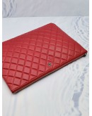 CHANEL O CASE LARGE CLUTCH RASPBERRY QUILTED LAMBSKIN LEATHER YEAR 2015 -FULL SET-