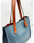 COACH RELAY TOTE BAG IN BLUE BROWN LEATHER