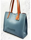 COACH RELAY TOTE BAG IN BLUE BROWN LEATHER