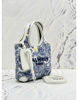 BALMAIN PARIS B-ARMY MINI CROSSBODY BAG IN BLUE PAISLEY PRINT CANVAS AND WHITE LEATHER