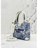 BALMAIN PARIS B-ARMY MINI CROSSBODY BAG IN BLUE PAISLEY PRINT CANVAS AND WHITE LEATHER