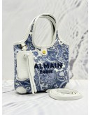 BALMAIN PARIS B-ARMY MINI CROSSBODY BAG IN BLUE PAISLEY PRINT CANVAS AND WHITE LEATHER