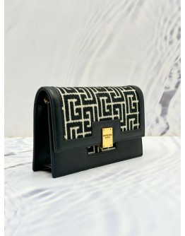 BALMAIN PARIS 1945 MINI CROSSBODY BAG IN BLACK JACQUARD FABRIC AND LEATHER