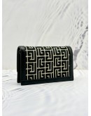 BALMAIN PARIS 1945 MINI CROSSBODY BAG IN BLACK JACQUARD FABRIC AND LEATHER