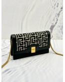 BALMAIN PARIS 1945 MINI CROSSBODY BAG IN BLACK JACQUARD FABRIC AND LEATHER