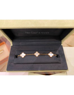 (BRAND NEW) 2023 VCA VAN CLEEF & ARPELS VINTAGE ALHAMBRA BRACELET 5 MOTIFS 18K 750 ROSE GOLD WITH PINK MOTHER OF PEARL -FULL SET-