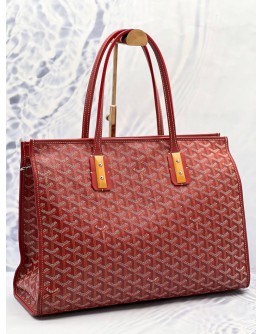 GOYARD RED GOYARDINE COATED CANVAS AND LEATHER MARQUISES TOTE SHOULDER BAG 