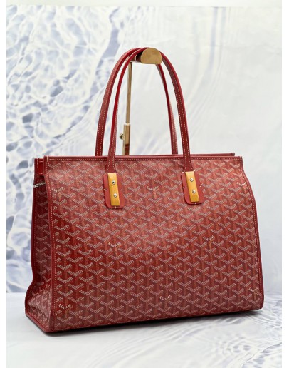 GOYARD RED GOYARDINE COATED CANVAS AND LEATHER MARQUISES TOTE SHOULDER BAG 