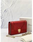 2023 CHRISTIAN DIOR DIORAMA WALLET ON CHAIN IN HOT RED SHINNY METALLIC CANNAGE CALFSKIN LEATHER -FULL SET-