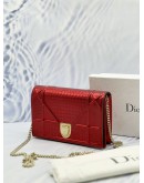 2023 CHRISTIAN DIOR DIORAMA WALLET ON CHAIN IN HOT RED SHINNY METALLIC CANNAGE CALFSKIN LEATHER -FULL SET-