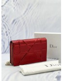 2023 CHRISTIAN DIOR DIORAMA WALLET ON CHAIN IN HOT RED SHINNY METALLIC CANNAGE CALFSKIN LEATHER -FULL SET-