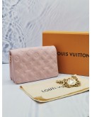 2023 MICROCHIP LOUIS VUITTON POCHETTE COUSSIN IN SOFT PINK MONOGRAM EMBOSSED LAMBSKIN LEATHER WITH REMOVABLE CHAIN -FULL SET-  