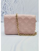 2023 MICROCHIP LOUIS VUITTON POCHETTE COUSSIN IN SOFT PINK MONOGRAM EMBOSSED LAMBSKIN LEATHER WITH REMOVABLE CHAIN -FULL SET-  